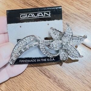 Giavan Handmade USA Silver Tone Rhinestone Flower‎ Lily Brooch Pin Bridal